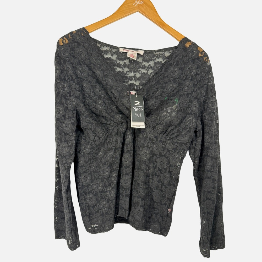 Vintage‎ Babydoll Faux Wrap Lace Top XL Petite NEW Sheer Whimsigoth Stevie Nicks